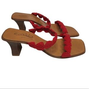 Y2k Vintage il Sandalo Square Toe Red Heart Beaded Wood Slip on Sandals Sz 37